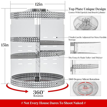 Rotating Makeup Organizer Countertop, Acrylic Makeup Storage Organizer Round, Large Cosmetic Organizer 7 Layers Large Capacity, Fits Makeup Brushes, Lipsticks, Bathroom, Vanity, Gray