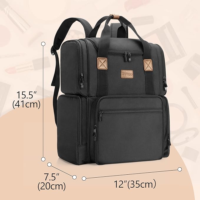 BAFASO Cosmetic Bag with 3 Inner Removable Pouches, Travel Makeup Bag with Multiple Pockets, Black