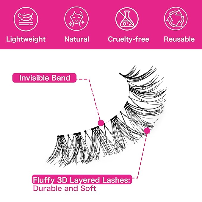 VEYESBEAUTY False Eyelashes Wispy Lashes Lightweight Natural Look Fluffy 3D Layered Volume Faux Mink Thin & Invisible Band Feyra Lashes, Comfortable and Reusable, 5 Pairs