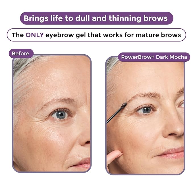 PowerBrow+ Tinted Eyebrow Gel For Older Women - Defines, Fills, Thickens Brows - 2-in-1 Formula - Natural Color, Quick Fixing, Long-Lasting - Hypoallergenic Medium Brown (Mocha)