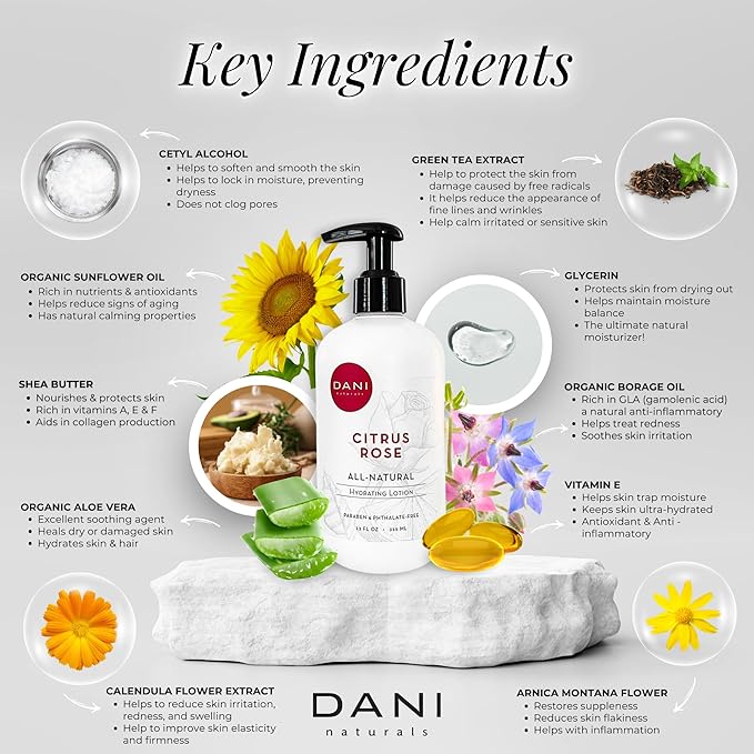 Naturals Hand & Body Lotion - Citrus Rose Scented, Deep Hydration Lotion for Dry Skin, With Shea Butter & Aloe Vera, Natural & Organic Ingredients, Paraben-Free, 12 Oz