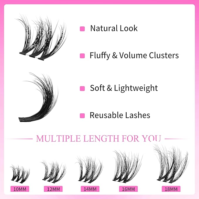 VEYESBEAUTY Lash Clusters Kit Fluffy Individual Lash Extensions VBmuse 3D Layered Volume Eyelashes kit Thin & Invisible Band Wispy Faux Mink Lash Mixed Length 10-18mm with Bond&Seal Remover Applicator