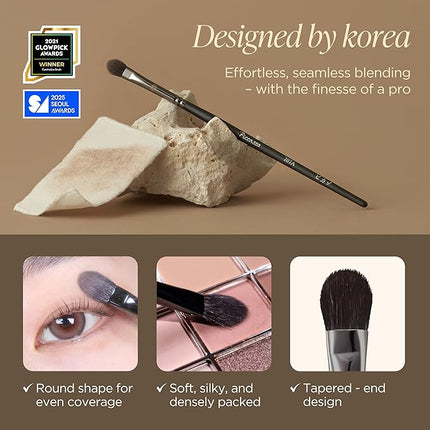 Piccasso 207A Eyeshadow Brush – Flat Rounded Eye Brush for Blending and Shading, Soft Bristles for Smooth Eye Makeup Application, Korean Eyeshadow Brush for All Eye Shapes