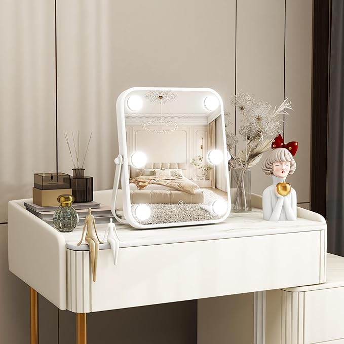 10x12 Inch Hollywood Vanity Mirror with Dimmable LED Lighting, Smart Touch Control & U-Shaped Bracket - Portable Tabletop Makeup Mirror for Travel, Home