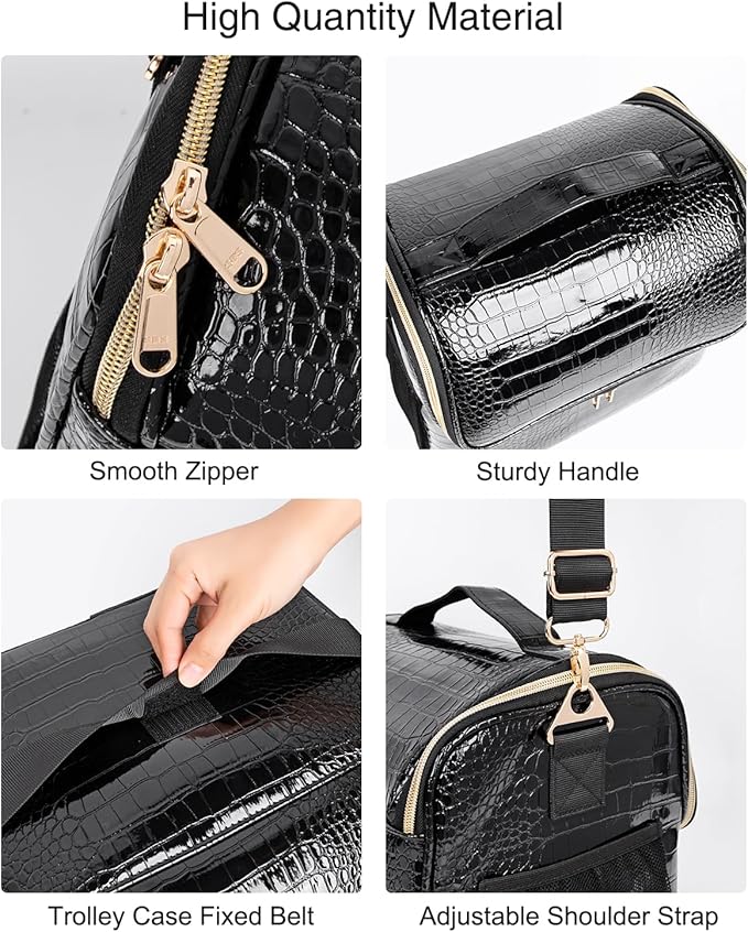 Travel Makeup Case with 4 Small Bag, Professional Makeup Artist Bag Tattoo Case Makeup Organizer Box with Adjustable Dividers and Shoulder Strap (Medium, Black)