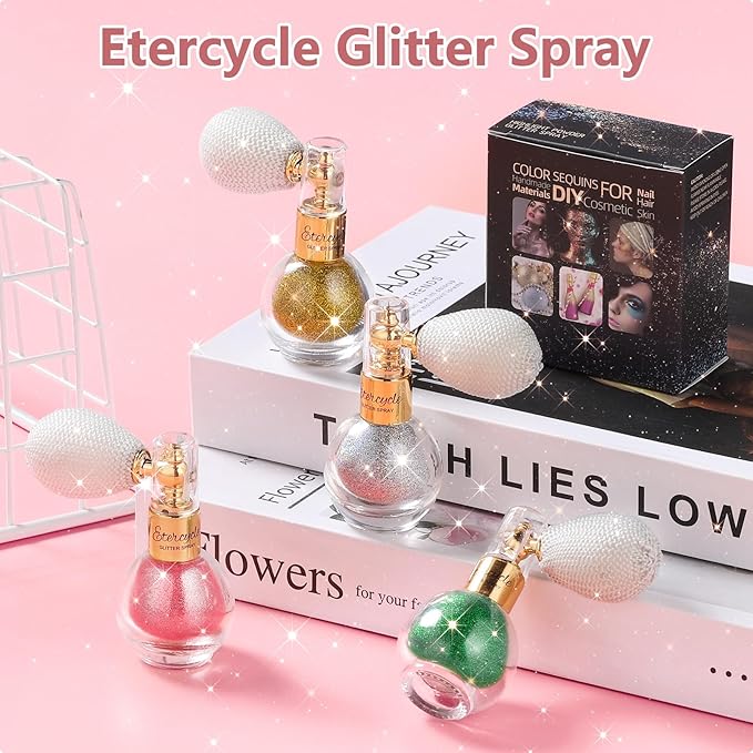 Etercycle Body Glitter Spray, Silver Hair Glitter Extra Fine Face Shimmer Powder, Long-Lasting and Quick-Drying Body Glitter Sparkly Glitter Gifts for Rave Clothes Nail Art Easter Halloween Crafts