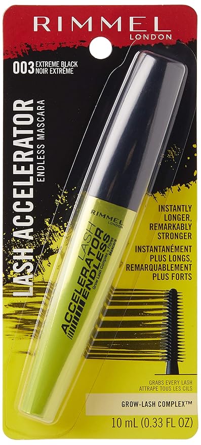 Rimmel London Lash Accelerator Endless Volume Mascara, Micro-Fiber Formula, No Clumps, Grow-Lash Complex, 003, Extreme Black, 0.33 oz