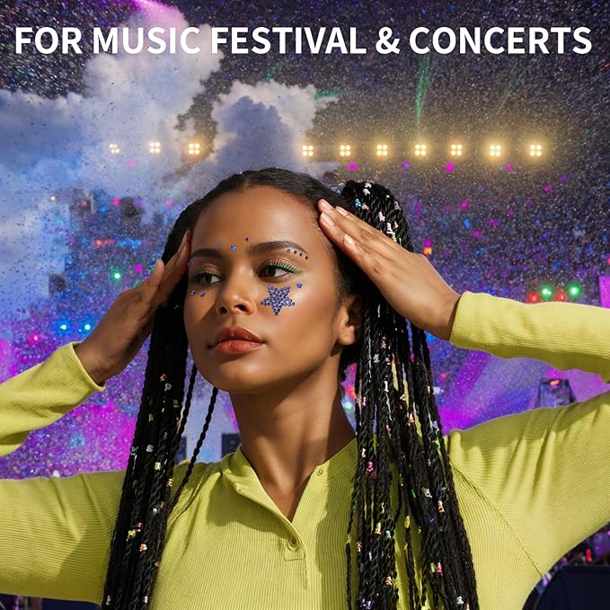 Teenitor 4th of July Star Face Gems, Self Adhesive Face Jewels For Women, Gem Stickers Face Rhinestones, Star Rhinestone Stickers 4th of July Accessories for Face, Body, Hair