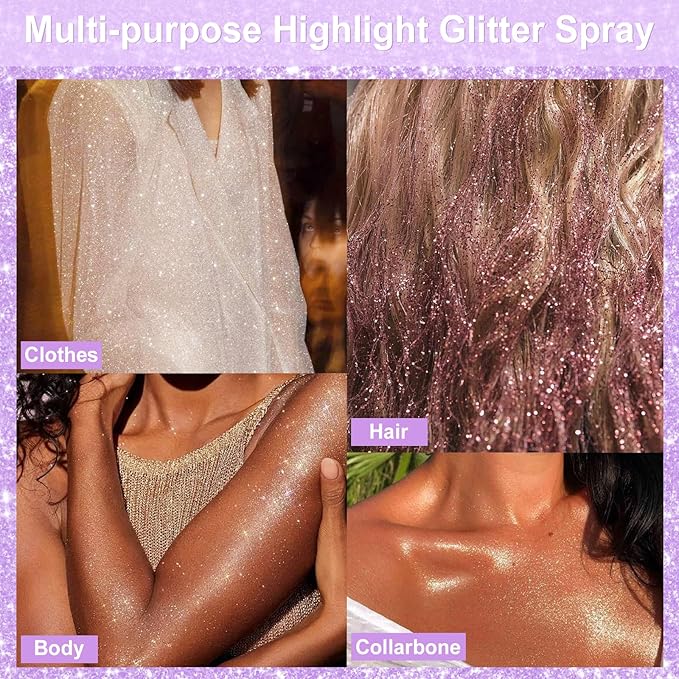 YOSCA Body Glitter Spray, 150ML Shimmer Hairspray for Hair, Body, Clothes - Quick-Drying, Long-Lasting Shiny Spray for Festival, Music Concert, Party, Rave Accessories