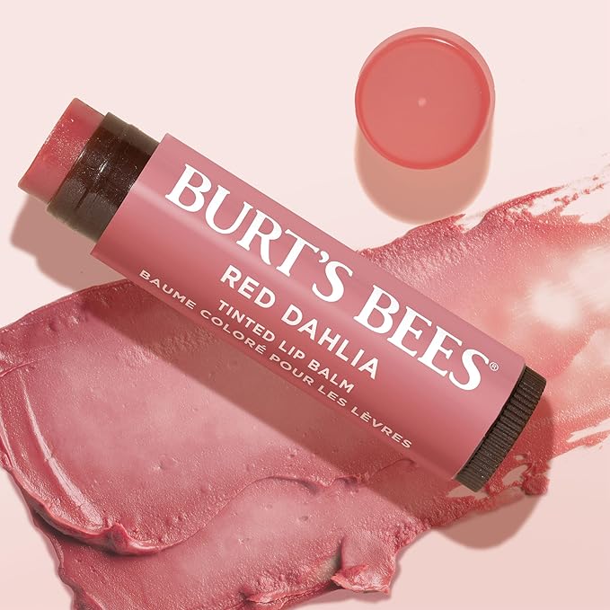 Burt's Bees Lip Tint Balm with Long Lasting 2 in 1 Duo Tinted Balm Formula, Color Infused with Deeply Hydrating Shea Butter for a Natural Looking Buildable Finish, Fiery Red Dahlia (2-Pack)