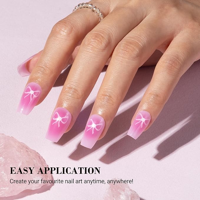 MelodySusie Semi Cured Gel Nail Strips, 20 PCS Gel Nail Stickers, UV Light Required, Durable & Salon Quality (Pink Bow)