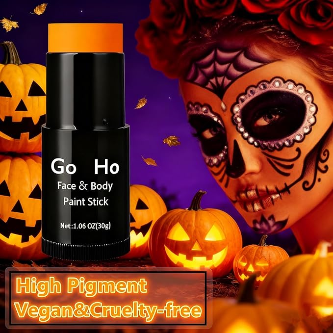 Go Ho Cream-Blendable Orange Face Paint Stick (1.06 Oz),Full Orange Body Paint for Adults Children Halloween Cosplay SFX Makeup,Waterproof Orange Eye Black Stick