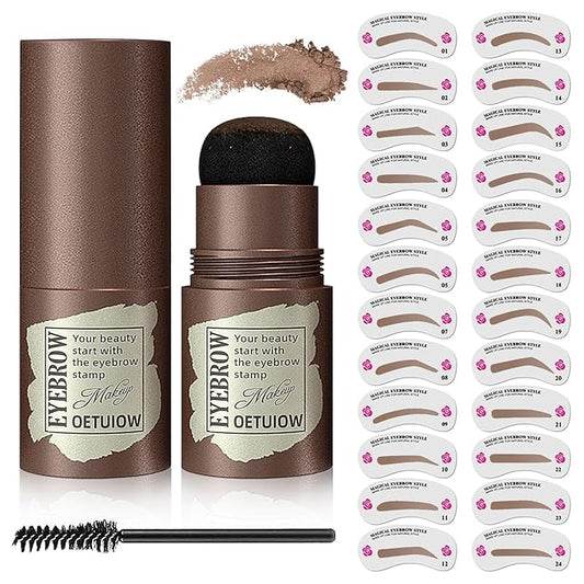 Eyebrow Stamp and Eyebrow Stencil Kit, Eye Brow Stencil Kit for Beginners 24 Reusable and Washable Eyebrow Shaping Kit, Brow Stencil and Stamp Kit Smudge-Proof & Long-Lasting (Medium Brown)
