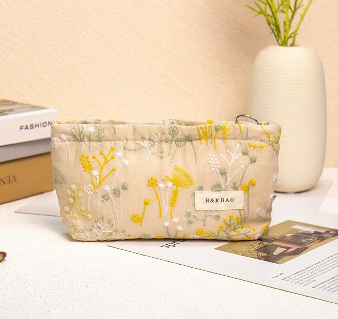 2 Pcs Makeup Bags, Large Cosmetic Bag Travel Toiletry Bag Organizer for Women, Embroidery Craft, Floral Makeup Bag Small Cosmetic Pouch Purse with Zipper Gifts for Girls Teen