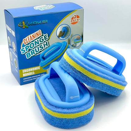 2-Piece Cleaning Brush for Bathroom Kitchen Bathtub Toilet Cleaner All Purpose Shower Sponge Scrubbing Brush with Ergonomic Handle