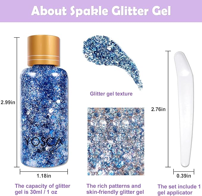 Yosca Body Glitter Gel, 30ML Green St. Patrick's Day Mermaid Face Glitter, Hair Chunky Glitter Sequins for St. Patrick's Day Coachella Christmas Stage Themed Makeup Rave Accessories - Lucky Dating