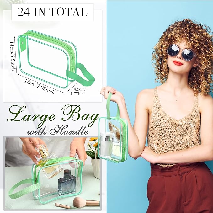 Silkfly Clear Toiletry Bag PVC Travel Cosmetic Bag with Handle Strap Makeup Pouch with Zipper Summer Vacation Salon Graduation Gift End of the Year Gifts(Vivid Color,24 Pack)