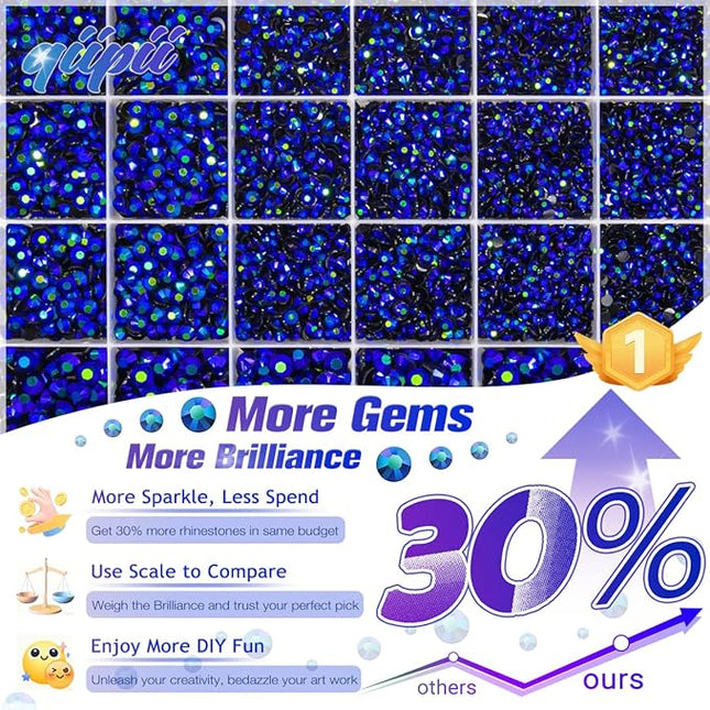qiipii Sapphire Blue AB Resin Rhinestones w B7000 Glue for Bedazzling Crafting 2mm-6mm Flatback Jelly Stones Diamonds Gems Bedazzler Kit for Nails Face Eyes Makeup Tumblers Bottles DIY Crafts Shoes