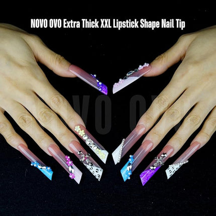 NOVO OVO XXL Lipstick Shape Nail Tip, Natural (not Sculpted), Symmetrical Cut Extra Thick False Nails Press On, Full Cover Soft Gel Extension Fake Nail Acrylic Kit French Tip X 15 Size 180pc