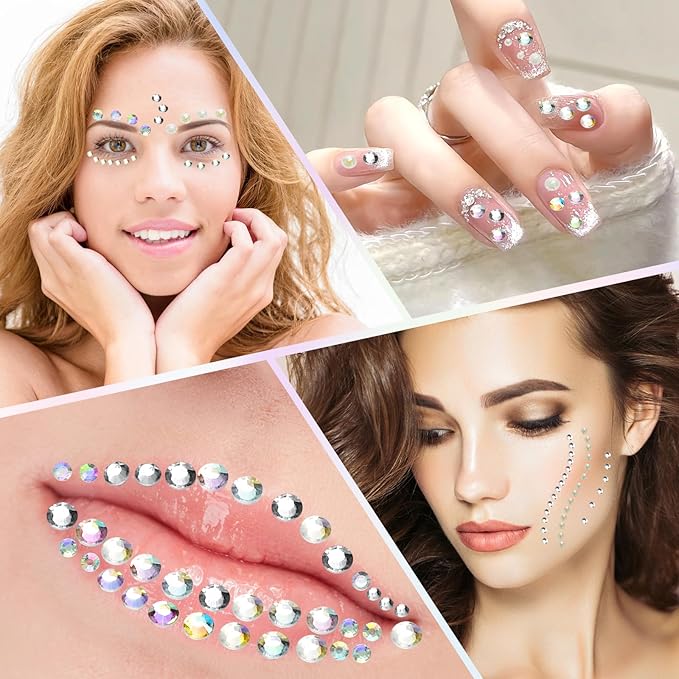 1625 PCS Gem Rhinestones Stickers for Crafts, Face Eye Hair Nail Body Makeup, Glitter Small Festival Jewels Rave Accessories for Women WUINOID