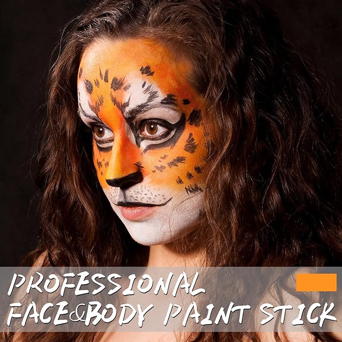 Orange Face Body Paint Stick, Eye Black Stick for Sports, Waterproof Full-Coverage Orange Face Makeup for Halloween Pumpkin Cheetah Lion Tiger Cosplay Makeup
