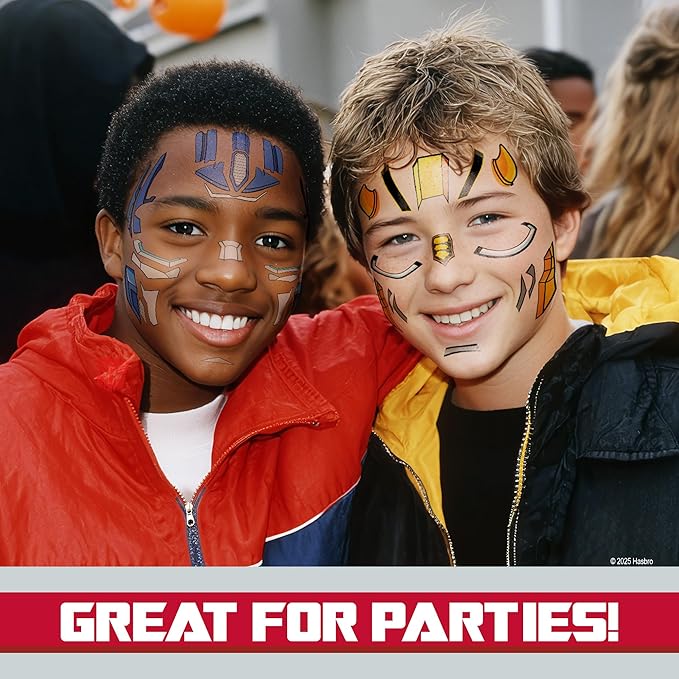 Transformers Costume Face Tattoos – Temporary Tattoo Set for Kids Featuring Optimus Prime, Bumblebee & More, Easy Halloween Costume Accessory, Non-Toxic & Skin-Safe