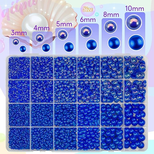 qiipii 2 Styles Solid Blue+Royal Blue AB Flatback Pearls w B7000 Glue for Bedazzling Crafting 3mm-10mm Half Round Beads Gems Bedazzler Kit for Nails Face Eyes Makeup Tumblers Bottles DIY Crafts Shoes