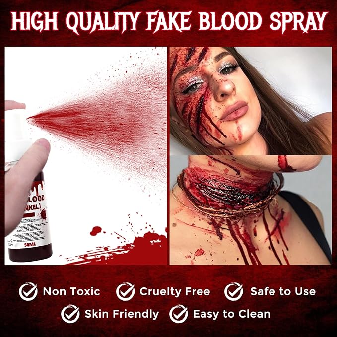 Halloween Sfx Makeup Kit, Special Effects Makeup Kit, Scar Wax with Double-Ended Spatula, Washable Fake Blood, 2 Stipple Sponge, Scab Coagulated Blood Gel, Realistic (Blood Red)