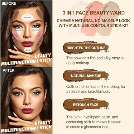 Lezero 3Pcs Contour Stick Makeup Kit, Shades with Highlighter, Blush and Bronzer Stick for Sculpt the Face and All Skin Type, Long Lasting, Smooth, Dewy & Matte Finish, #1 FAIR