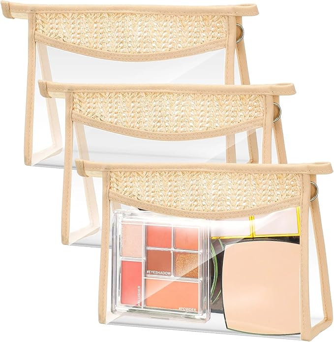 3 Pcs Boho Clear Cosmetic Makeup Bags with Zipper Small Toiletry Bag Multi Purpose Waterproof Pouch Travel Makeup Organizer Cosmetic Pouch for Women Men