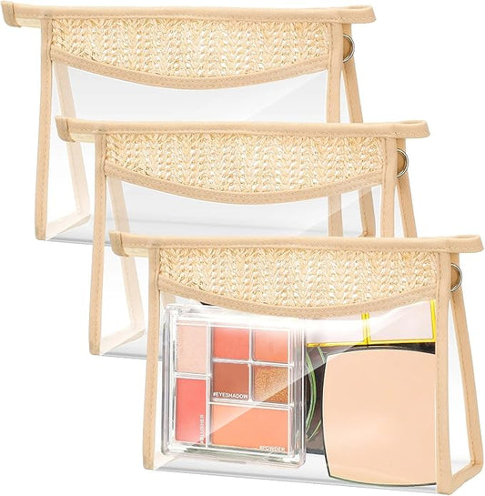 3 Pcs Boho Clear Cosmetic Makeup Bags with Zipper Small Toiletry Bag Multi Purpose Waterproof Pouch Travel Makeup Organizer Cosmetic Pouch for Women Men