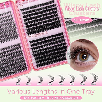 Lash Clusters 4 Style DIY Lashes Clusters Eyelash Clusters False Eyelashes Cluster Eyelash Extensions Wispy Lash Clusters Pestañas Postizas Naturales Soft Cluster Lashes(640pcs 20D+40D+60D+80D,9-16mm)