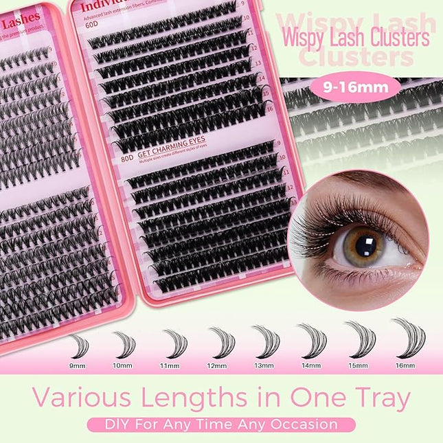 Lash Clusters 4 Style DIY Lashes Clusters Eyelash Clusters False Eyelashes Cluster Eyelash Extensions Wispy Lash Clusters Pestañas Postizas Naturales Soft Cluster Lashes(640pcs 20D+40D+60D+80D,9-16mm)