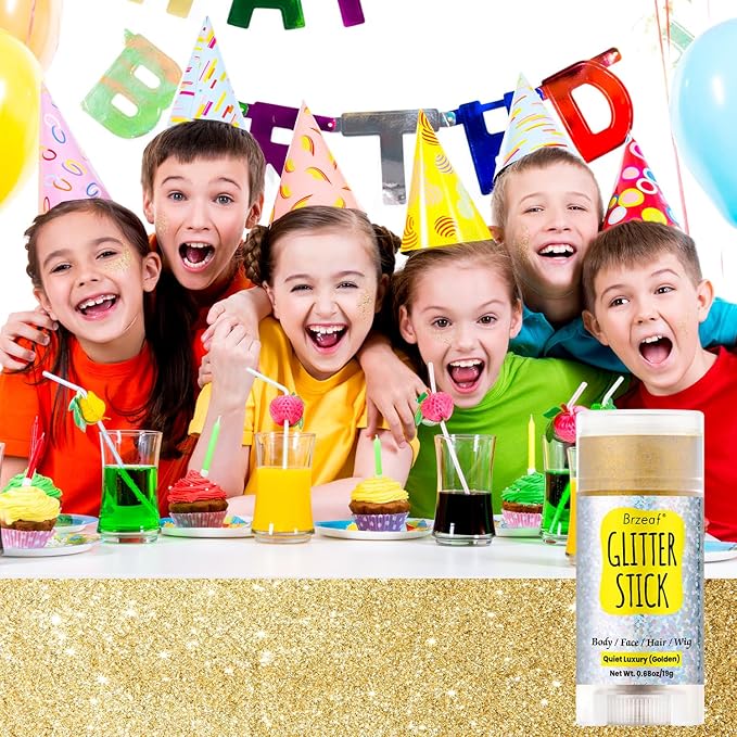 Brzeaf Waterproof Golden Glitter Stick, Halloween Glitter Makeup, Shimmery & Long Lasting, Chunky Glitter for Face/Body/Hair/Eyes/Lip, Singer Concert Music Halloween Christmas Rave Festival