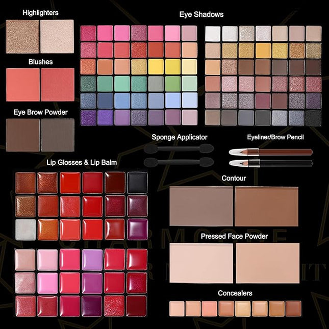 All in One Makeup Kit, Makeup Kit for Women Full Kit, Make Up Christmas Gift Set for Teen Girls- Eyeshadow Palette,Lip Gloss,Concealer,Highlighter,Blush,Eyeliner,Brow Powder & Contour