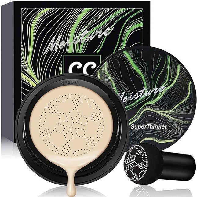 Air Cushion CC Cream Mushroom Head Foundation Makeup, BB Cream Face Makeup Foundation, Moisturizing Concealer Brighten, Natural Coverage, Tattoo cover up, Even Skin Tone for All Skin Types (Ivory)