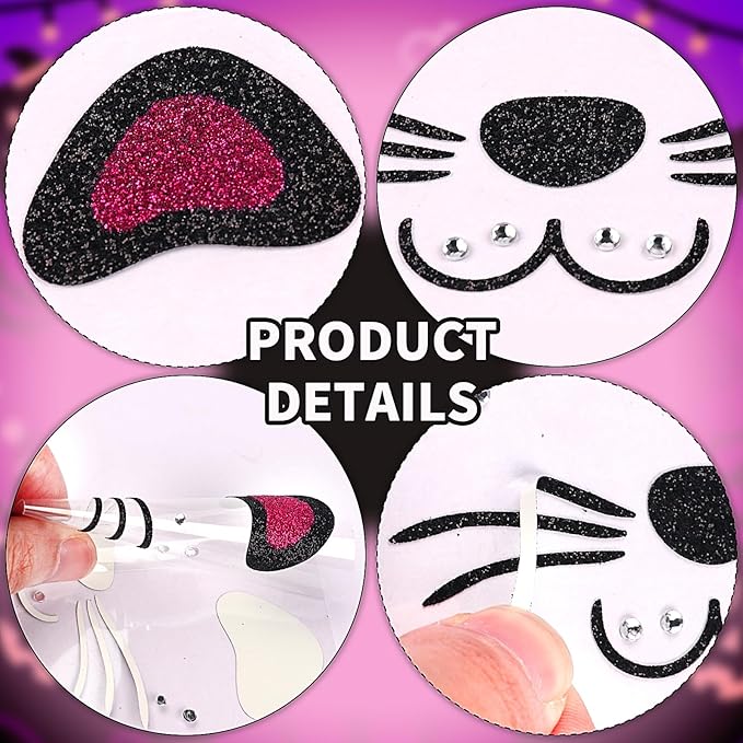 Face Stickers Gems Halloween Temporary Tattoo Sticker Animals Face Sticker Decal Body Face Self-adhesive Sticker Stage Makeup Party Cosplay Decoration 2pcs (cat)