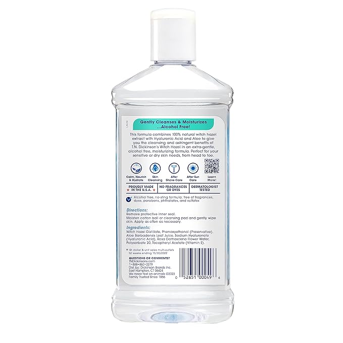 T.N. Dickinson's Witch Hazel Alcohol-Free Moisturizing Astringent, Made with 100% Natural Witch Hazel 16 oz (Pack of 2)