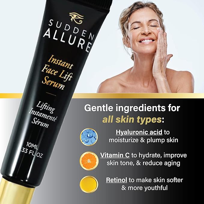 Sudden Allure Instant Face Lift Serum – Erase Under Eye Bags & Wrinkles in 60 Seconds - Firming Face & Eye Serum Cream - Instantly Tighten & Reduce Eye Bags & Crows Feet | Made in USA (10 ml, 2 Pack)