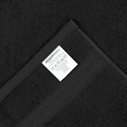 Amazon Basics 6 Piece Fade Resistant Hand Towel, 100% Cotton, Black, 26'' x 16''