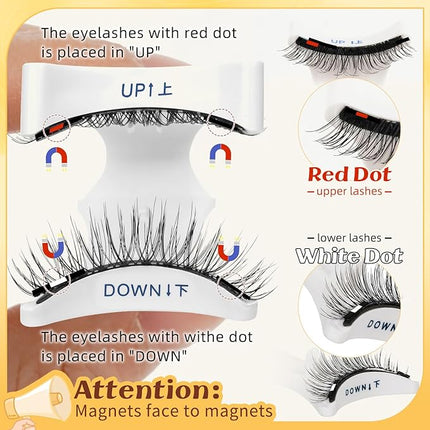 QUEWEL Magnetic-Eyelashes with Applicator, Portable Magnetic Eyelashes Natural Look, Upgrade 2 Magnet False Eyelashes More Easy to Wear, Easy to Use and Remove (Magnetics NZH-E)