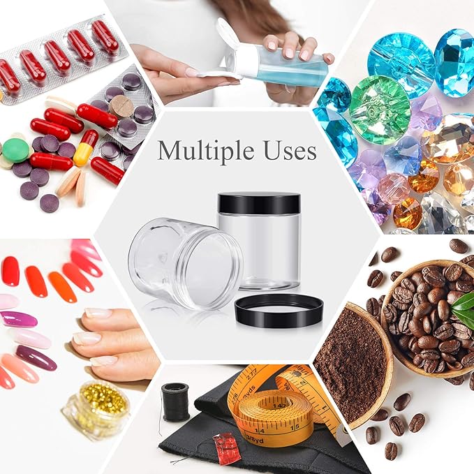 Patelai 4 Pieces Round Wide-mouth Leak Proof Plastic Container Jars with Lids for Travel Storage Makeup Beauty Products Face Creams Oils Salves Ointments DIY Making(8 Ounce,Black)