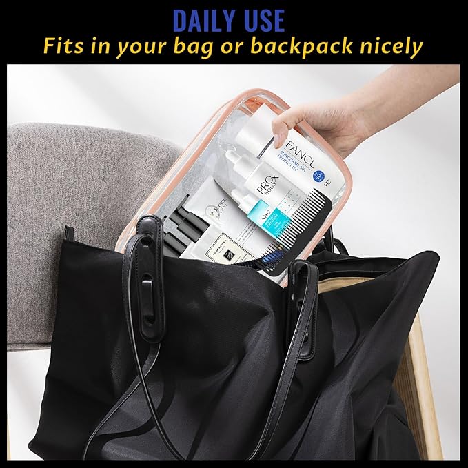 16 Pieces Clear Makeup Bags Bulk, TSA Approved Toiletry Bag for Travel, PVC Waterproof Travel Pouches Clear Pouch with Zipper for Men and Women Carry-on Travel Essentials Cosmetic Bags (Peach Pink-M)