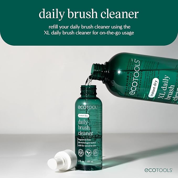EcoTools Daily Makeup Brush Cleanser Spray, Quick Drying, Fragrance Free & Dermatologist Tested, Travel Size, TSA Approved, Cruelty-Free & Vegan 3 fl oz./89 ml. Bottle XL Refill