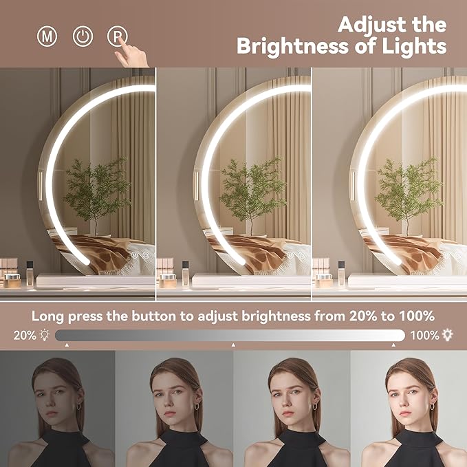 Hasipu Vanity Mirror with Lights, 24" x 22" LED Makeup Mirror, Lighted Makeup Mirror with Lights, Smart Touch Control 3 Colors Dimmable Mirror White