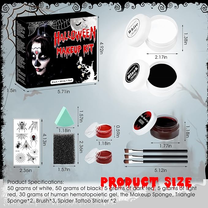 Halloween Face Paint - 12 Pcs Zombie Makeup Kit, Oil Based Black, White, Red Body Painting, Fake Blood Paste for Art, Cosplay, Dress Up Party
