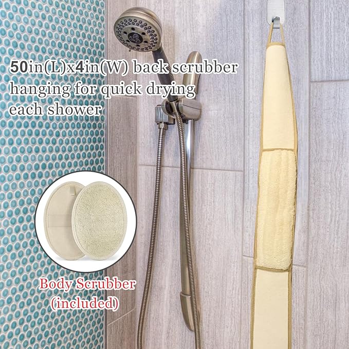 50 Inch Extra Long Exfoliating Natural Loofah Back Scrubber Loofah Sponge Back Scrubber for Shower for Men Women