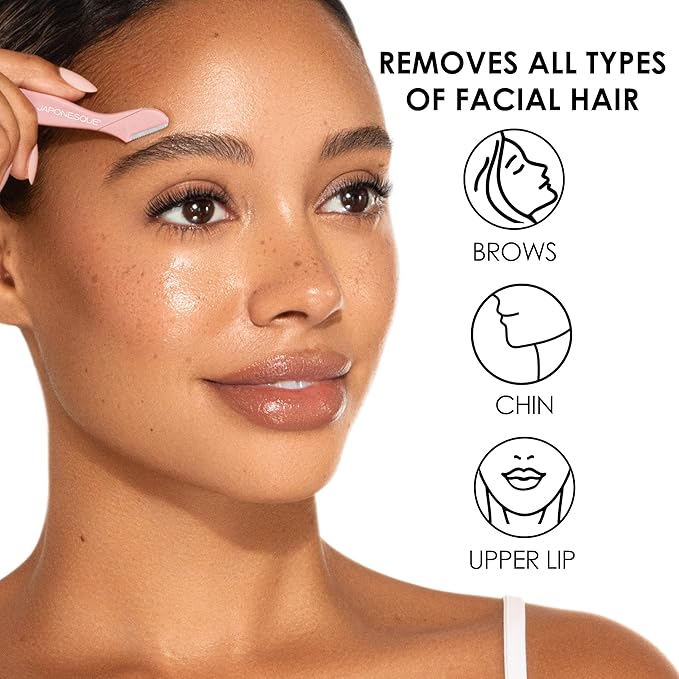 JAPONESQUE Mini Touch Up Razors - Travel Size Dermaplaning Tool Set - 3 Piece Mini Travel Razor Kit, One Blade Fixed Dermaplane Razor For Women