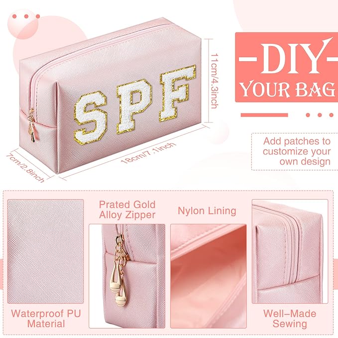 Sanwuta 9 Pcs Makeup Bags Bulk PU Double Zippers Cosmetic Bag Makeup Toiletry Pouch Portable Travel Organizers Case for Women Bachelorette Party End of The Year Bridesmaid Gift(Rose Gold)