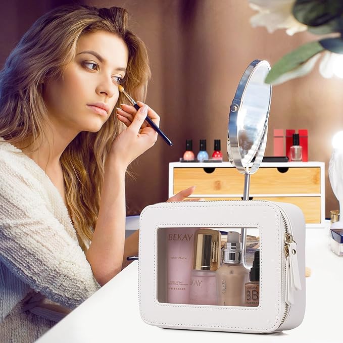 Pinkmik Clear Makeup Bag Waterproof Travel Case for Cosmetics and Toiletries Women's Purse Organizer and Clear Car Bag with Zipper (White, L+M+MINI)